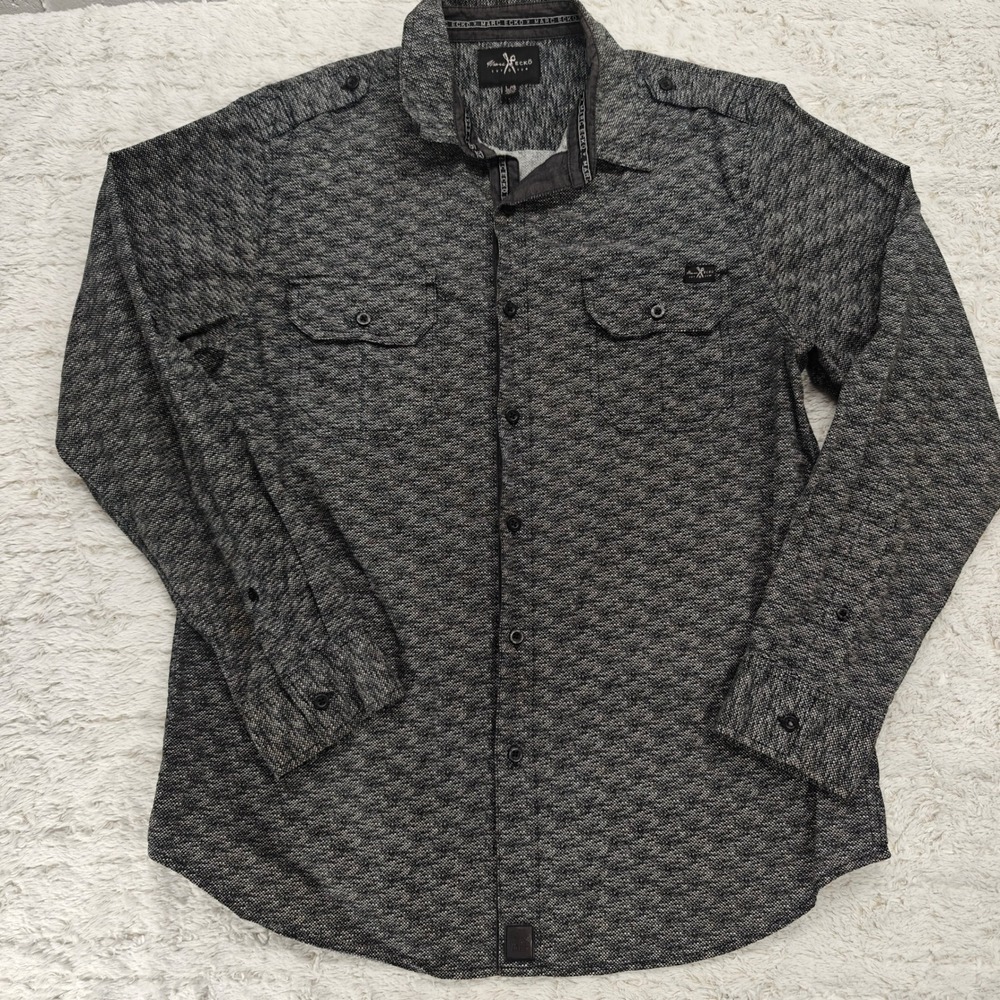 Mark Ecko  Button Down Top Men Large Black Pattern Long Sleeve Y2K Grunge Career